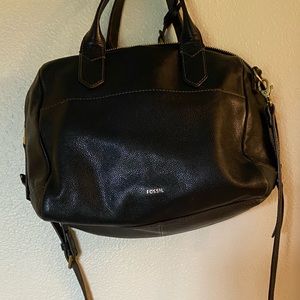 Fossil cowhide leather black satchel